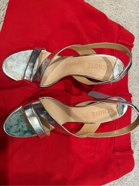 SCHUTZ Metallic Silver Slingback Heels